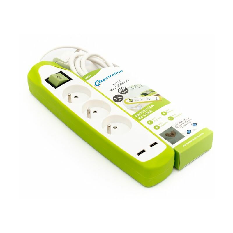 Bloc 3 prises et 2 Usb avec interrupteur