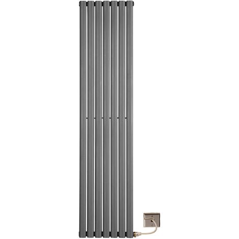 Electric 1800 x 420 Single Anthracite Oval Tube White Central Heating Designer Column Radiator programable timer and room Thermostat