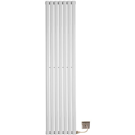 GREENEDHOUSE Electric 1800 x 420 Single Oval Tube White Central Heating Designer Column Radiator with programable timer and room Thermostat