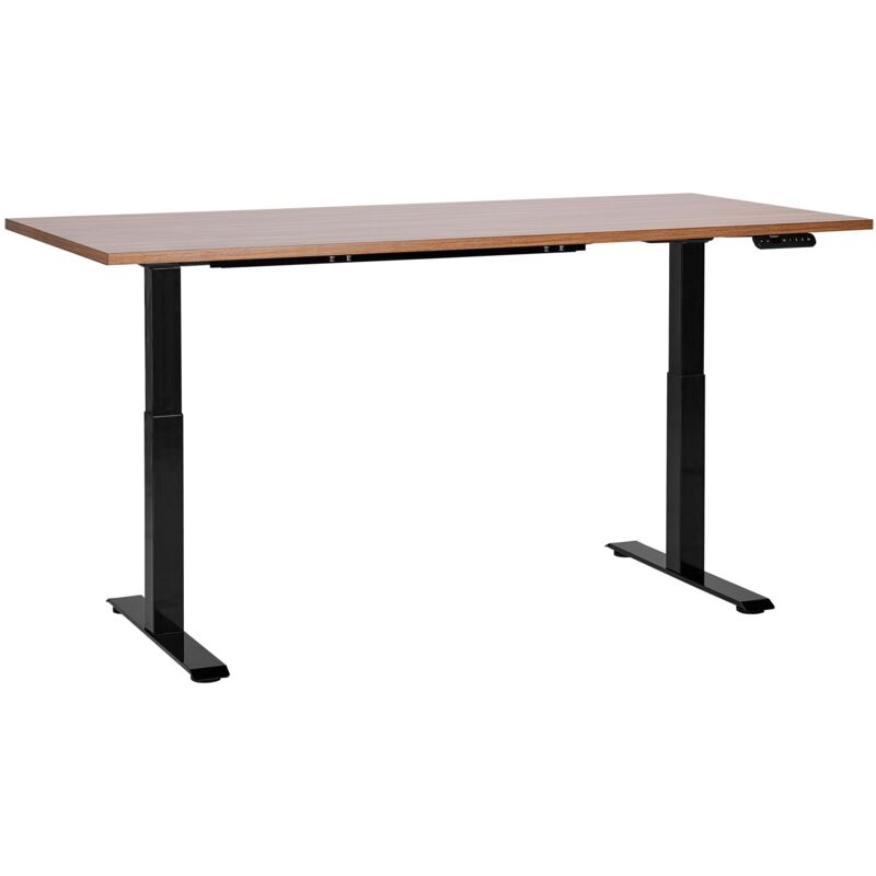 Beliani - Electric Adjustable Standing Desk Modern Square Feet 160 X 72 Cm Dark Wood Top And Black Base Destines
