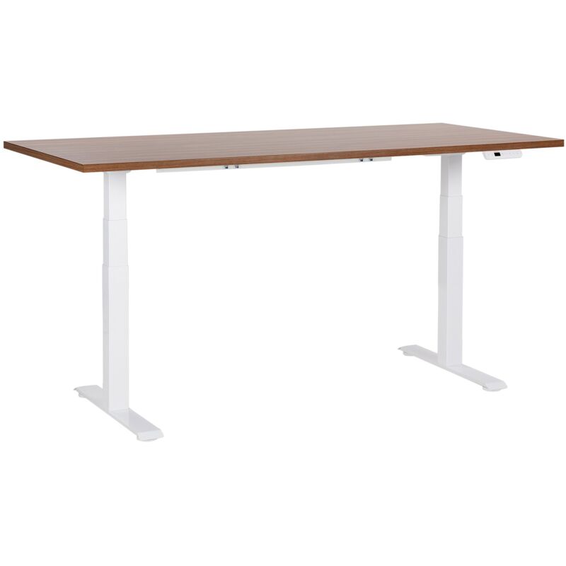 Beliani - Electric Adjustable Standing Desk Modern Square Feet 180 X 80 Cm Dark Wood Top And White Base Destines