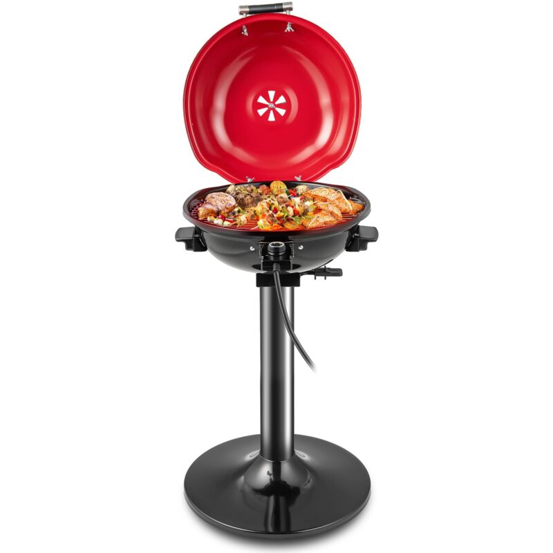 Costway - Electric Bbq Grill Portable Standing Grill W/grilling Rack-red