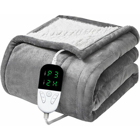 Electric Blanket 130 x 150 cm, Flannel + Lambswool, Machine Washable, Extremely Soft and Comfortable, Fast Heating Heated Blanket with Regulator, 6 Modes, Auto Shut Off Light Gray