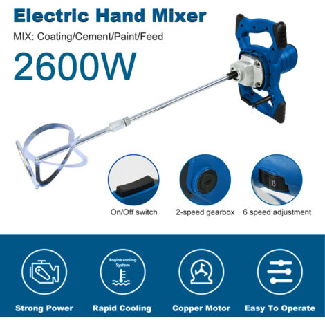 Electric Cement Paddle Mixer 2600W Portable Concrete Mortar Mixing Machine 220V