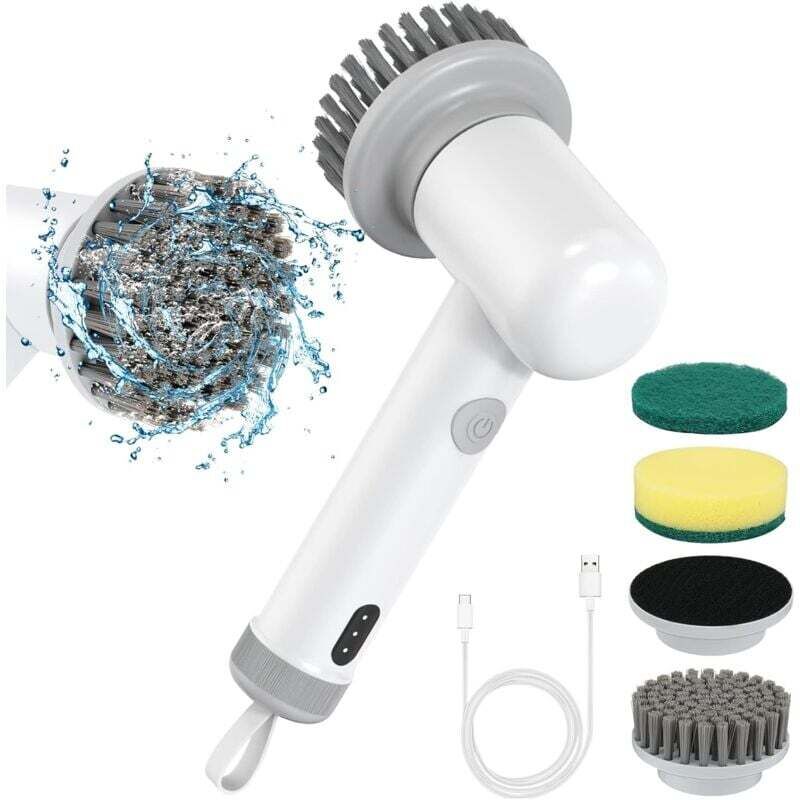Electric Cleaning Brush, Cordless Portable Electric Brush with 4 Replaceable Heads, usb Rechargeable Waterproof Quiet for Kitchen Tile Bathroom