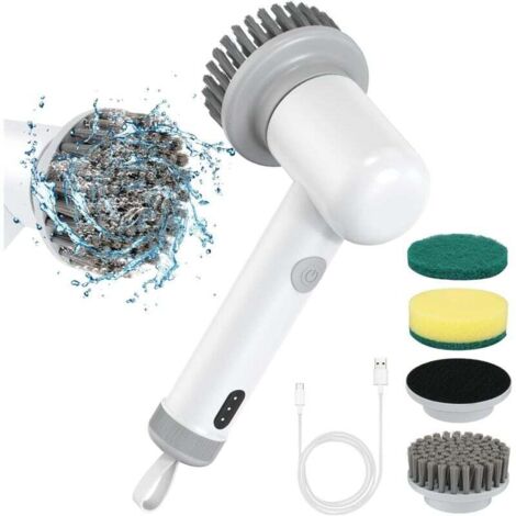 Electric Cleaning Brush, Cordless Portable Electric Brush with 4 Replaceable Heads, USB Rechargeable Waterproof Quiet for Kitchen Tile Bathroom Bathtub MUMU