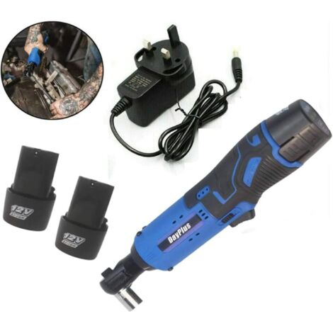 Electric Cordless Right Ratchet 3/8 90° Angle Wrench Tool Socket 2 Battery Set