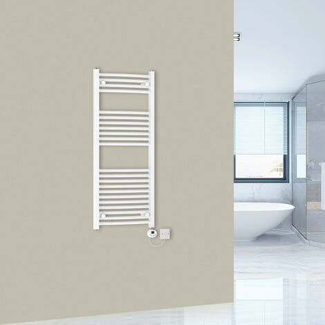 Electric Curved Towel Rail Thermostatic LCD White 1200x500mm