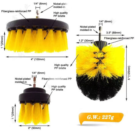 Electric Drill Brush Head Labor Saving Efficient Drill Brush Attachment Set for Kitchen Bathroom Yellow 3 Piece Set