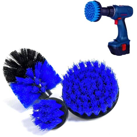 Electric Drill Brush Set of 3 for Cleaning Home and Business Floors, Bricks, Toilets, Bathtubs, Sinks, Cars, Etc. (Blue)