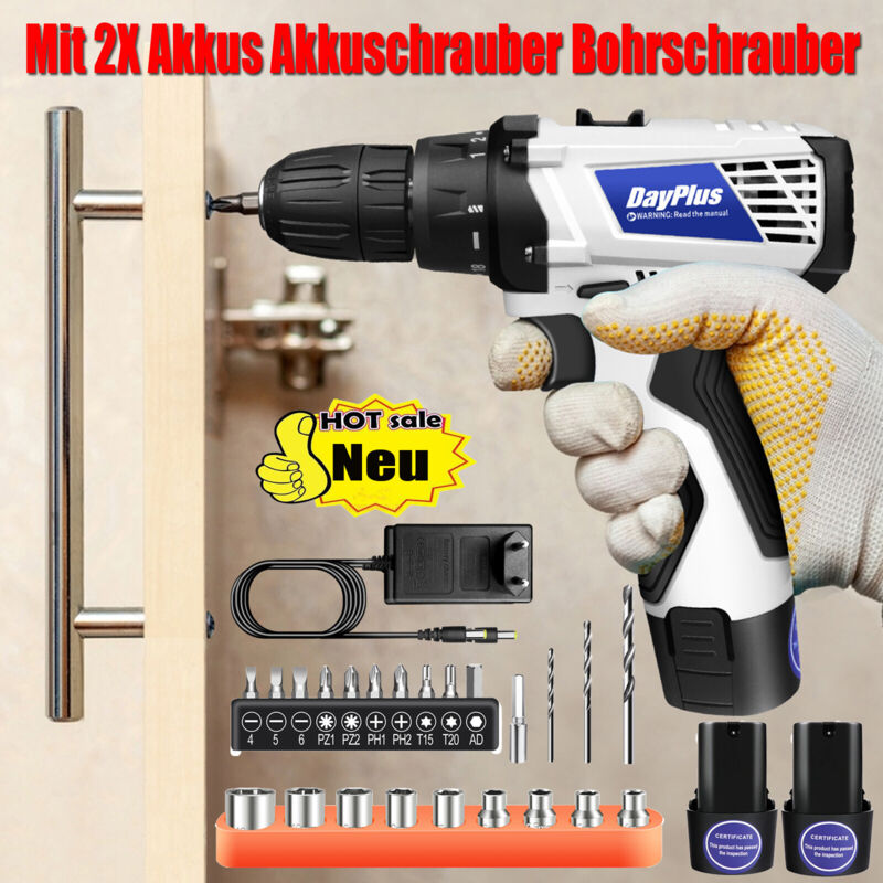 Electric Drill Cordless Drilling Power Screwdriver Handheld Screwdriver Drill 2pcs Rechargeable Battery