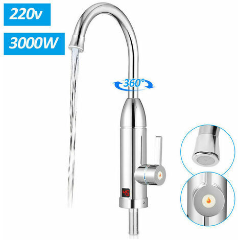 Electric Faucet Faucet 3000W Instant Warm Kitchen Faucet Electric Heating Taps, Mixer Tap with Instantaneous Water Heater 360° LED Temperature Display Smart Heater Faucet