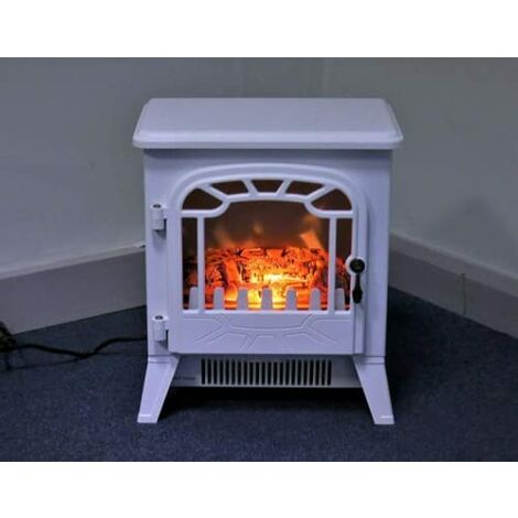 Electric Fire 1850W White Electric Fireplace Heater Portable Vintage Style Flame Effect Heating Fireplace Home Living Room Decorative Furniture Heater Fireplaces Standing Burner Modern Hearth