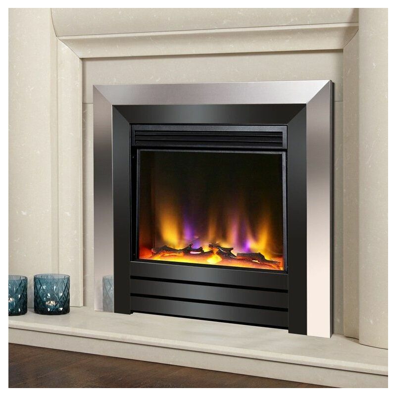 Image of Electric Fire Inset Fireplace Heater Modern led Lighting Remote Chrome/Black - Black