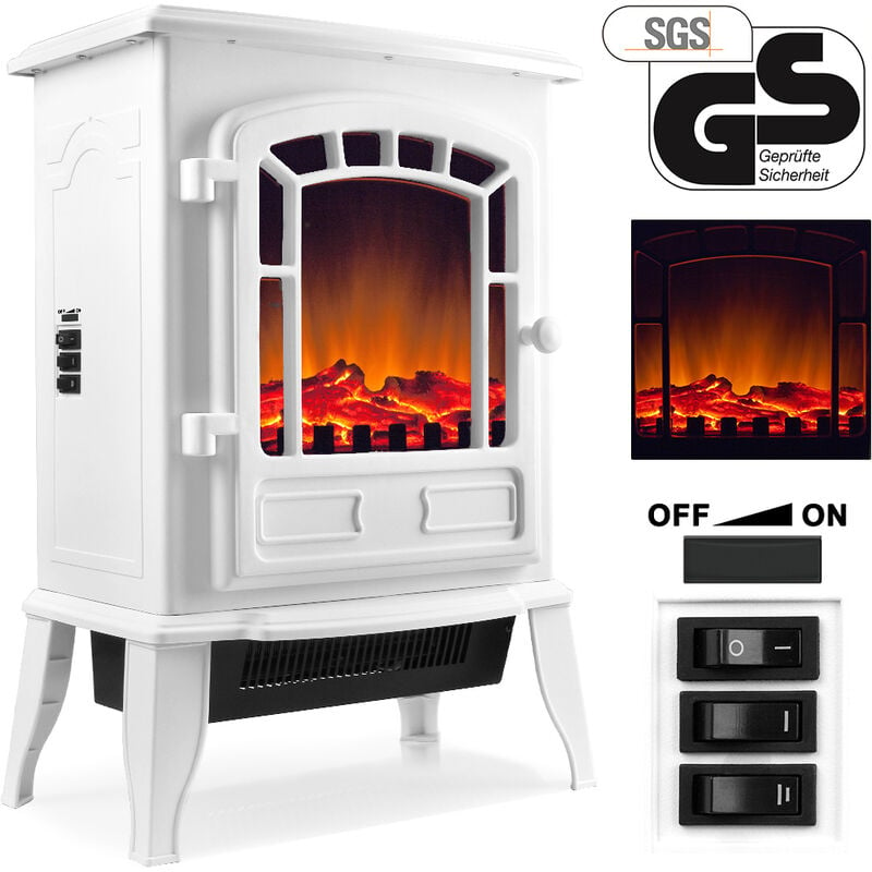 Deuba - Electric Fireplace Electric LED Fireplace Standing Fireplace Heater Radiator 2000W Decorative White