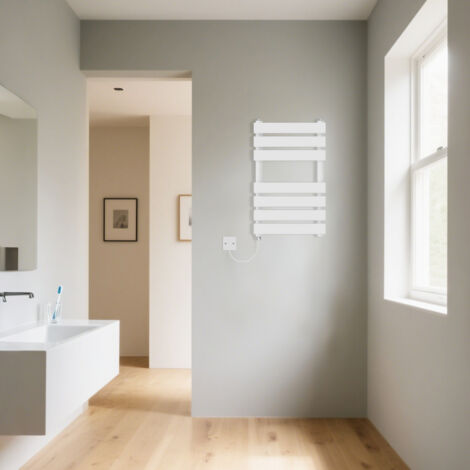 Electric Flat Panel Heated Towel Rail White 650x400mm - 300W