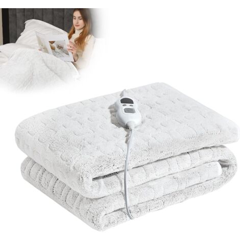 Electric Heated Blanket 152  127cm, Flannel Heating Pad with Auto Shut-Off, 6 Fast Heating Levels, 8-Hour Timer, Machine Washable(White)