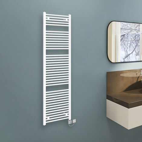 Electric Heated Towel Rail Straight Thermostatic 1800x500mm White