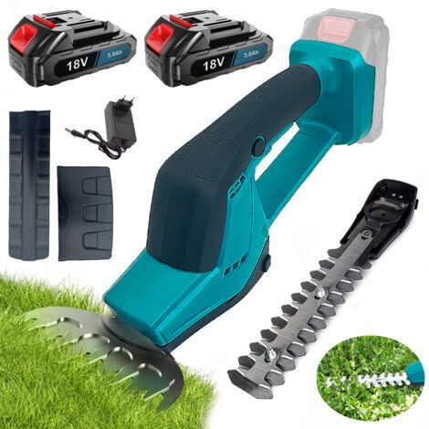 PEDONY Electric hedge trimmers, 2 in 1 Cordless Grass Shears Handheld Hedge Trimmer Cutter Handheld Shrub Shears with 2 Interchangeable Blades,2x 3000mAh Battery +Charger,Compatible with Makita Battery
