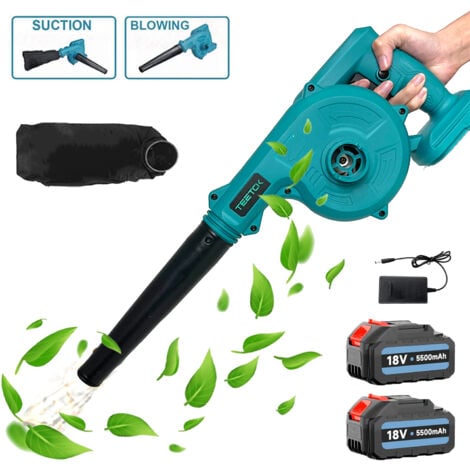 TEETOK Electric leaf blowers and vacuums, 2 In 1 Cordless Leaf Blower，Cordless Air Blower， Garden Snow Dust Leaf Electric Suction Vacuum+2x 3.0A Battery +Charger ，Compatible with Makita Battery