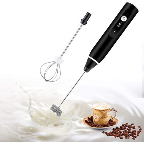 Milk Frother Handheld, Frother with Wireless Charging Base, USB C  Rechargeable Milk Frother, Kitchen Gift Mini Frother with Stand, Electric  Milk Frother for Coffee Cappuccino Frappe Matcha-Black 