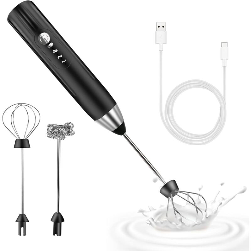 Tinor - Electric Milk Frother, usb Rechargeable Milk Frother and Mini Electric Whisk, Stainless Steel Mixer, for Coffee, Latte (Black)