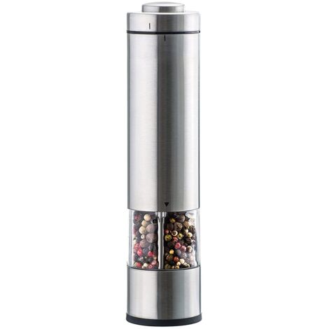 Electric mill, stainless steel, for salt and pepper, silver