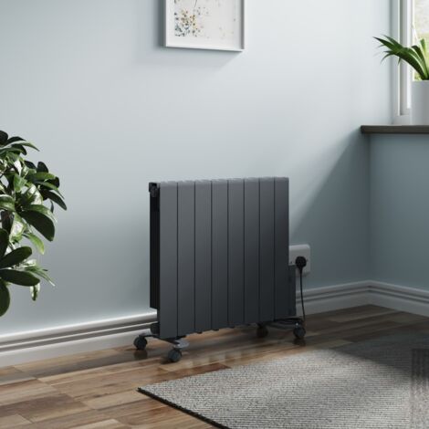 Electric Oil Filled Radiator Thermostat WiFi Timer Wall Mounted Portable Heater Anthracite 1500W