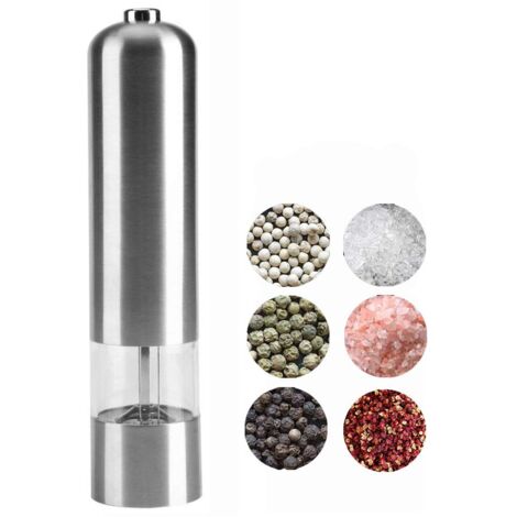 Electric Pepper Mill, Stainless Steel Salt Mill, Automatic Spice Grinder, Brushed Stainless Steel Electric Mills