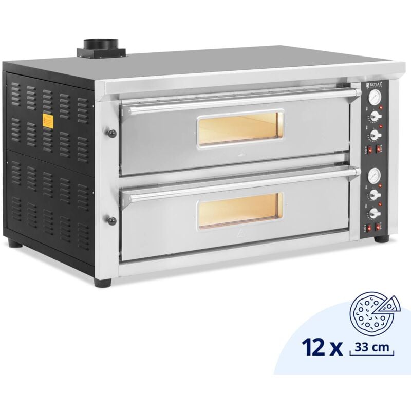 Royal Catering - Electric Pizza Oven - 6+6 x 33 cm - 2 chambers - 13200W - 400V - fireclay stone
