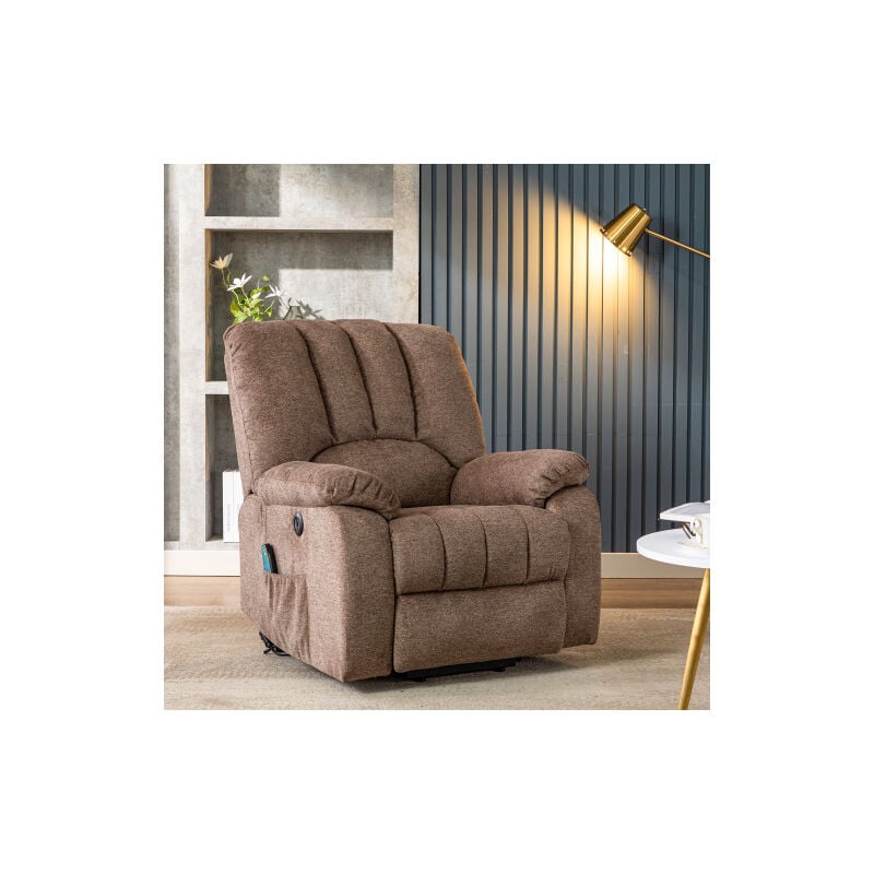 Electric Power Lift Recliner Chair Sofa Armchair with Massage and Heat for Elderly with 2 Side Pockets, usb Ports, Brown