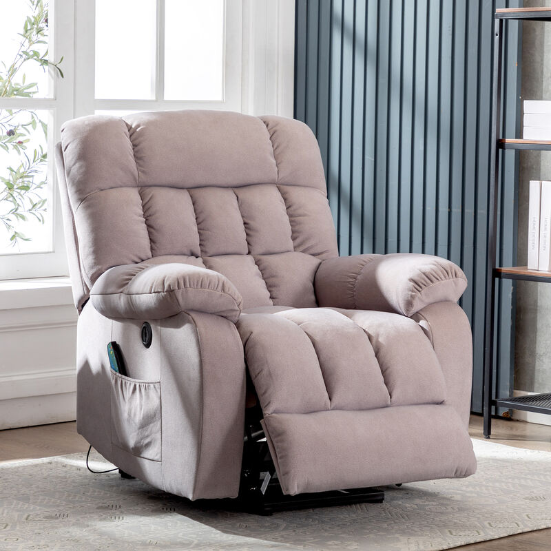 Electric Power Lift Recliner Chair Sofa Armchair with Massage and Heat for Elderly with 2 Side Pockets, usb Ports, Beige