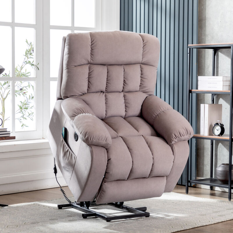 Abrihome - Electric Power Lift Recliner Chair Sofa with Massage and Heat for Elderly 2 Side Pockets usb Ports Single Recliner Chairs for Living Room