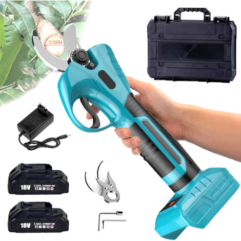 PEDONY Electric Pruning Shears, 30mm Cordless Pruner with 2 SK5 Blades, 2 x 3.0A Battery and Charger, Compatible with Makita Battery