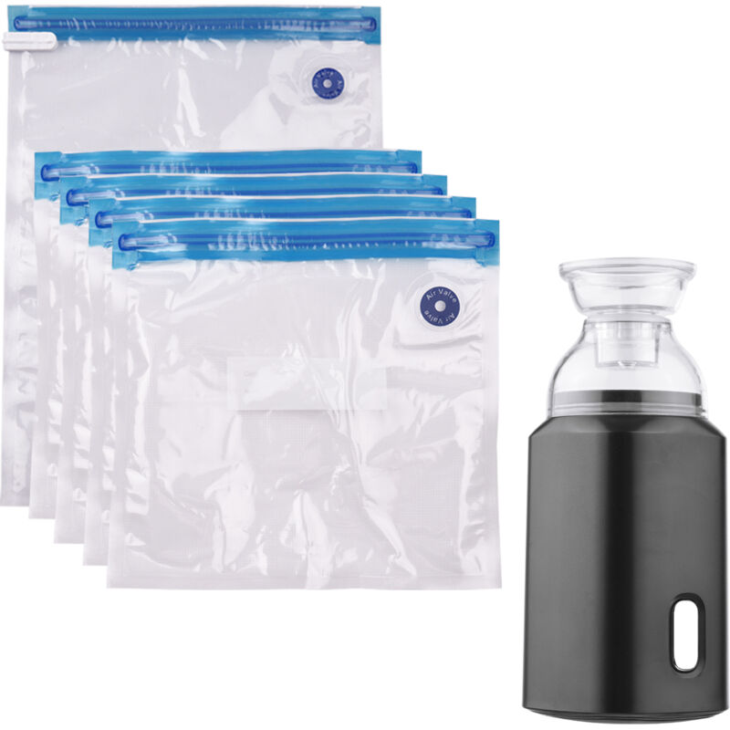 Decdeal - Electric Pump with Vacuum Storage Bags with usb Cable 5 Storage Bags Rechargeable Portable for Travel Home Use Save Space Black