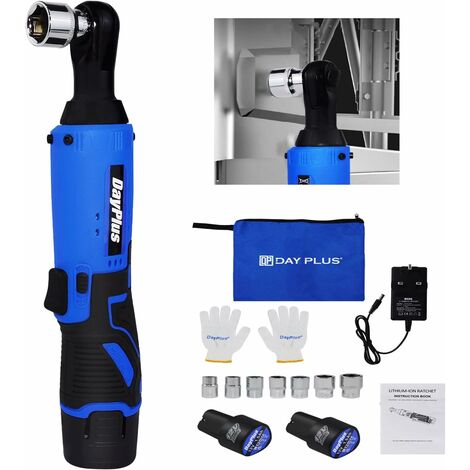 Electric Ratchet Wrench Cordless Ratchet Wrench with 2300RPM 3/8" Output Shaft, 7 Sockets Compact Right Angle Wrench DIY Tool Ratchet Wrench Set, 2x1500mAh Battery
