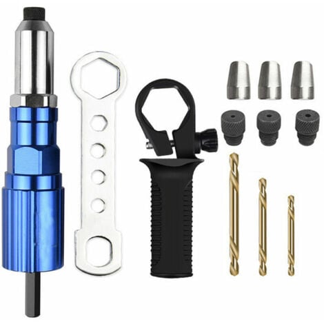 Electric Rivet Gun 2.4mm4.8mm Rivet Nut Gun Drill Adapter Cordless Riveting Tool, Type Three Aluminum Alloy + Twist Drill Type Three Aluminum Alloy + Twist Drill