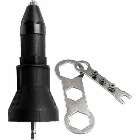 Electric Rivet Gun - Drill and Riveting Tool Kit - Adapter Accessory, Black