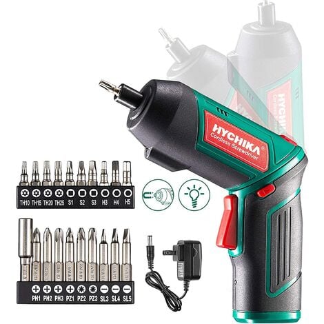 Electric Screwdriver, 6N·m and 2000mAh HYCHIKA 3.6V Cordless Screwdriver with 20 Accessories, Work Light, Charger and Magnetic Chuck