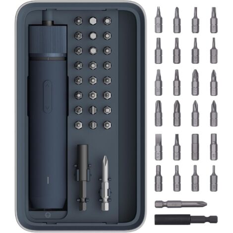 Electric Screwdriver Set, Tournevis Électrique avec 3 Couples Réglables, Lumière LED Circulaire, Visseuse Devisseuse, 26pcs Embouts en Acier S2, Batterie 1500mAh, Charge USB-C, Boîte de Stockage