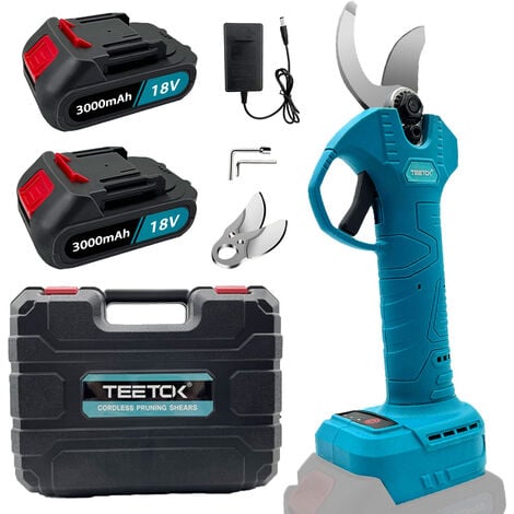 TEETOK Electric secateurs,Cordless pruning shears Scissors, Garden Branch pruning Cutting,Safety switches+2x 3.0A Battery+Charger ,Compatible with Makita Battery