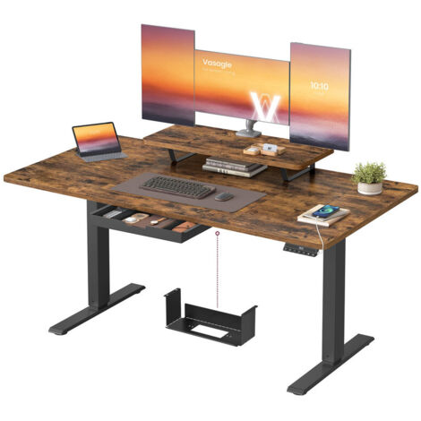 Electric Standing Desk, Height Adjustable Desk,  Flexible Monitor Stand and Drawer, USB-C Port, Sedentary Reminder, for Home Office