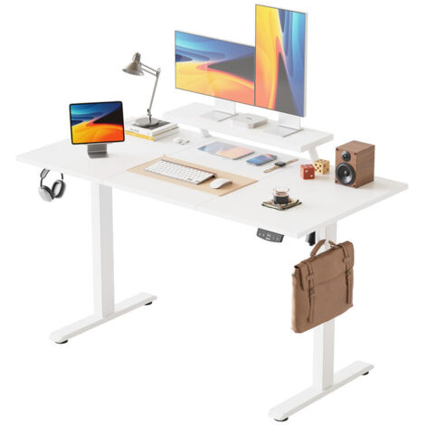 Electric Standing Desk with Movable Monitor Stand, Height Adjustable Desk with 2 Memory Buttons, for Home Office