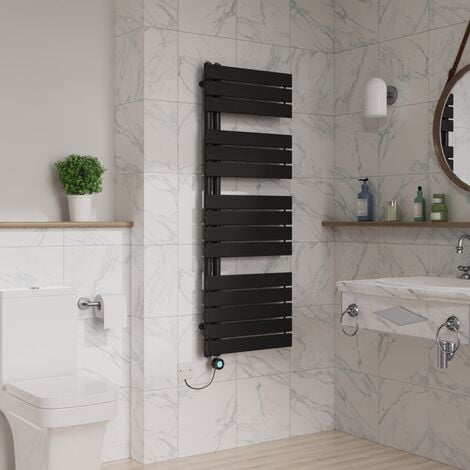 Electric Towel Rail Flat Thermostatic Black 1380x500mm