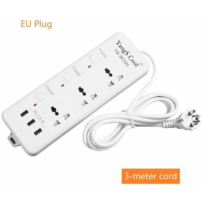 Electrical Outlets Power Strip Hub Charging Station Power Strip With Individually Switched Usb Ports 250V 10A 3 Meter Cord EU Plug