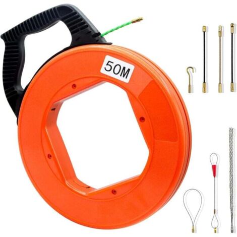 Electrician's Wire Puller 50m, 4.5mm Cable Puller, Fiberglass Cable Pulling Aid, Spiral Design with 7 Guide Springs, for Electrical and Telecommunications Work