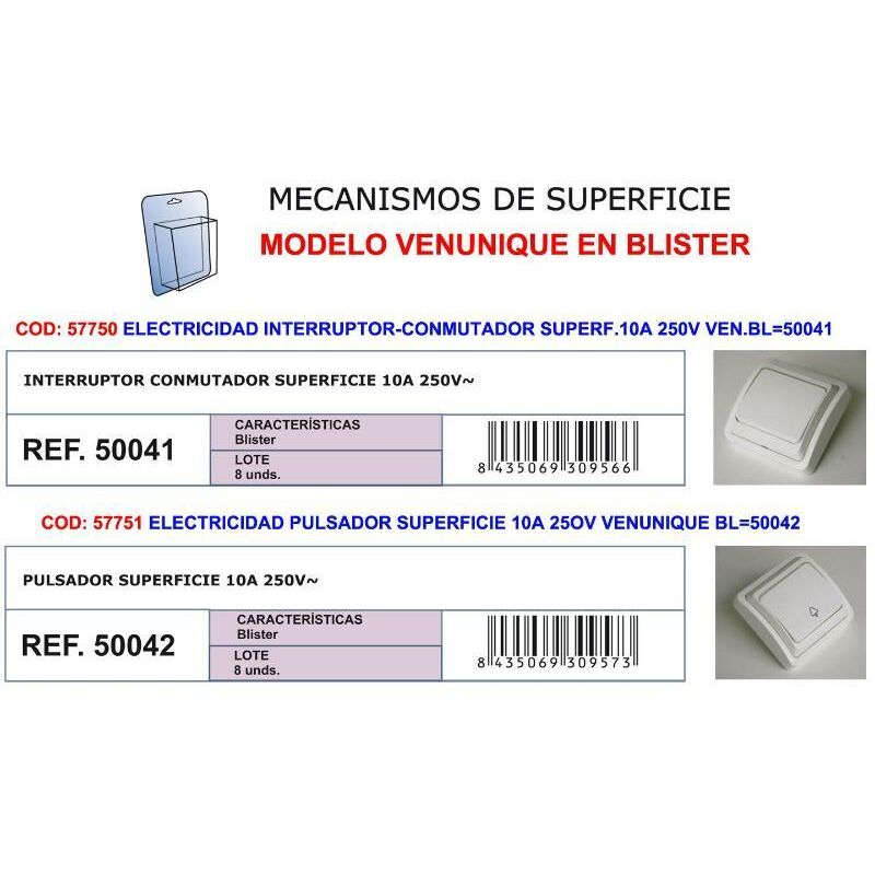 

electricidad pulsador superf.10a 25ov venunique bl 50042-91842 - Mibricotienda
