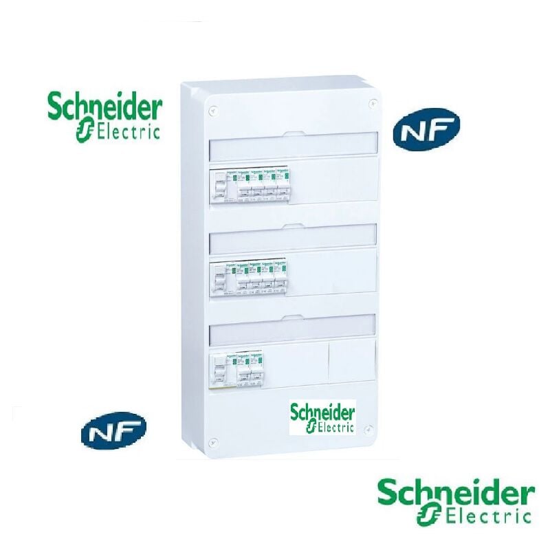 Schneider Electric - Coffret électrique équipé T3 - T5 - 3 rangées - 2 inter. diff-AC. 40A + 1 inter. diff-A. 40A + 10 disjoncteurs