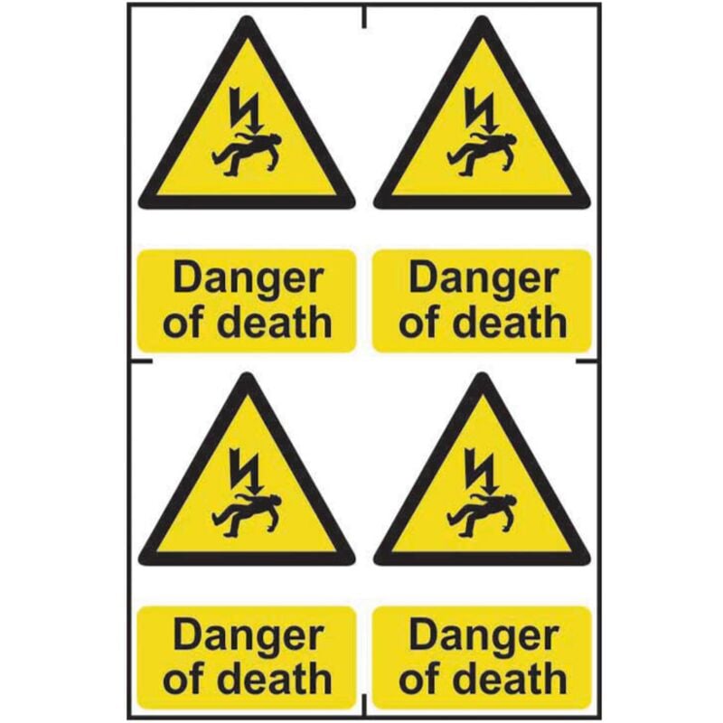 Electricity Danger of Death Self Adhesive Sign (4 Pack) - 100 x 150mm