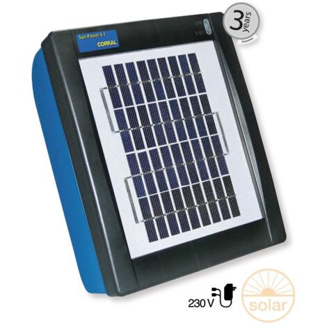 Electrificateur avec panneau solaire intégré CORRAL SUN POWER S1 pour clôtures jusqu'à 2 km pour chevaux, chiens et animaux de ferme